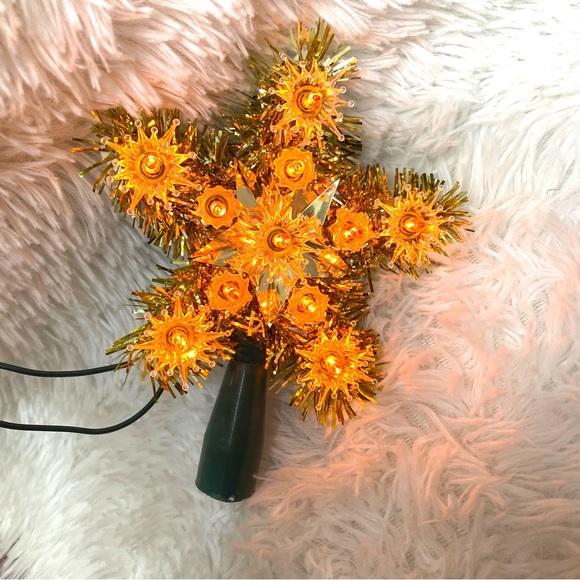 Vintage Holiday Gold Prelit Star Tree Topper Christmas Tree Decor